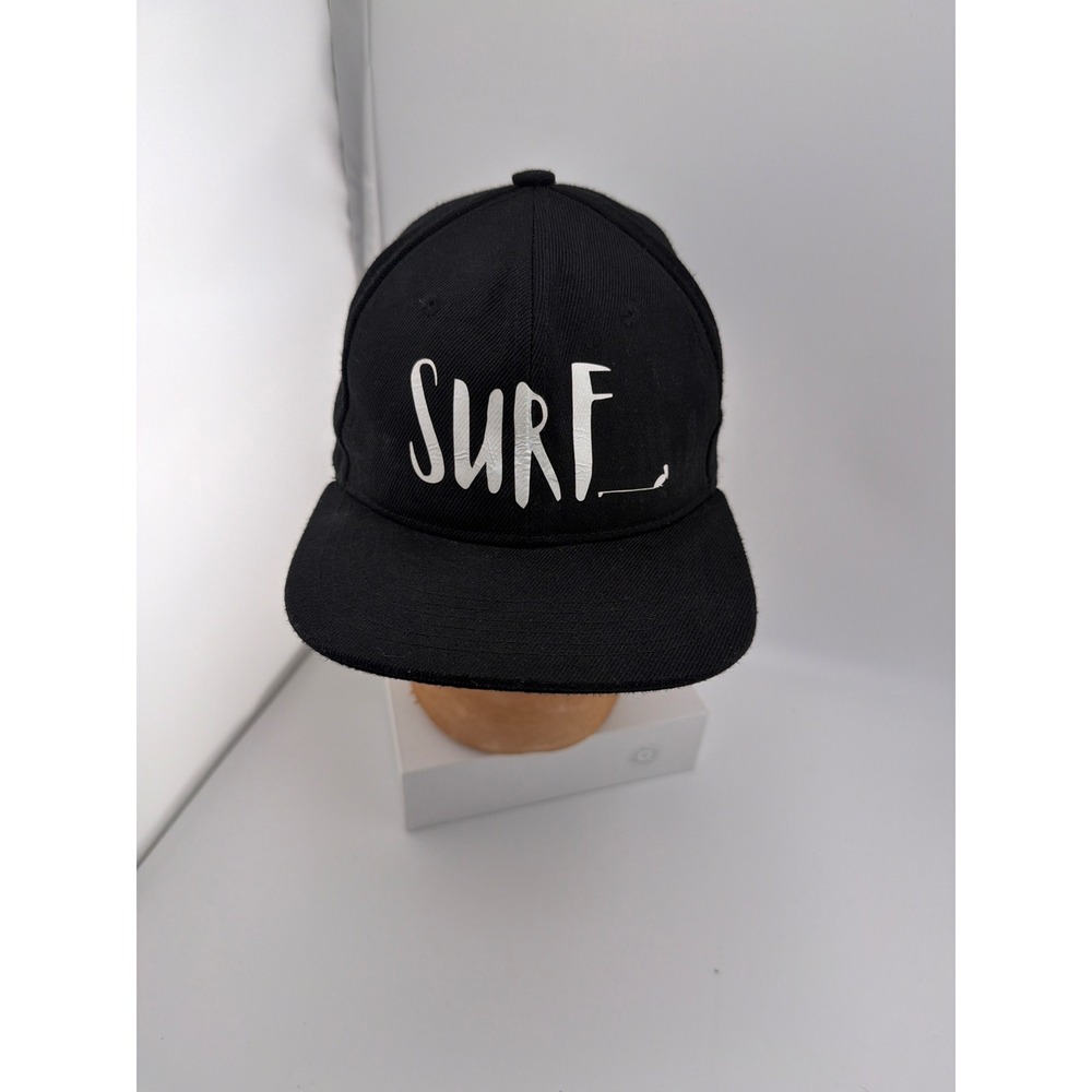 Crown SURF Snapback Hat Black White Flat Brim Adjustable Surf Skate Baseball Cap